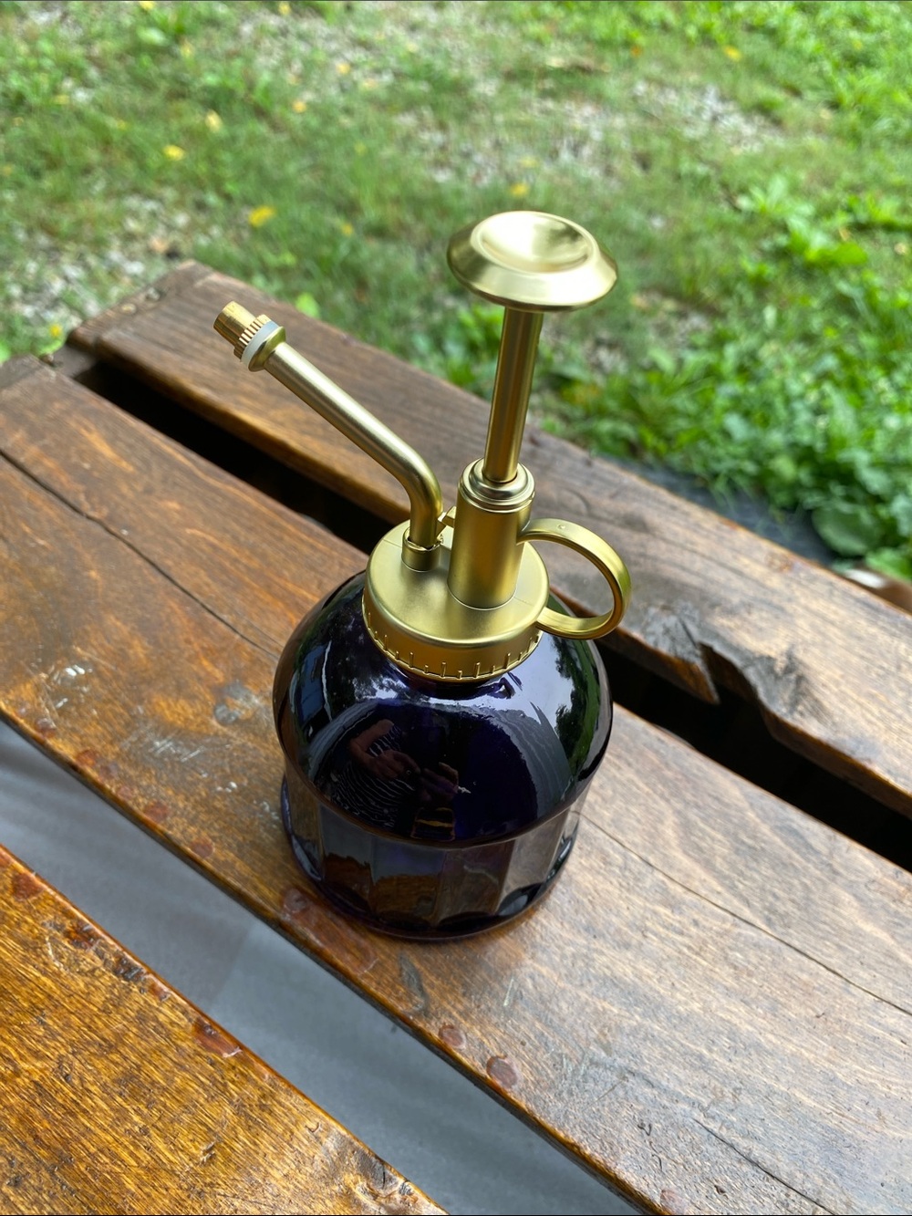 Vintage Style Dark Blue Glass Plant Mister/Atomizer with Gold Tone Pump 3" X 6"